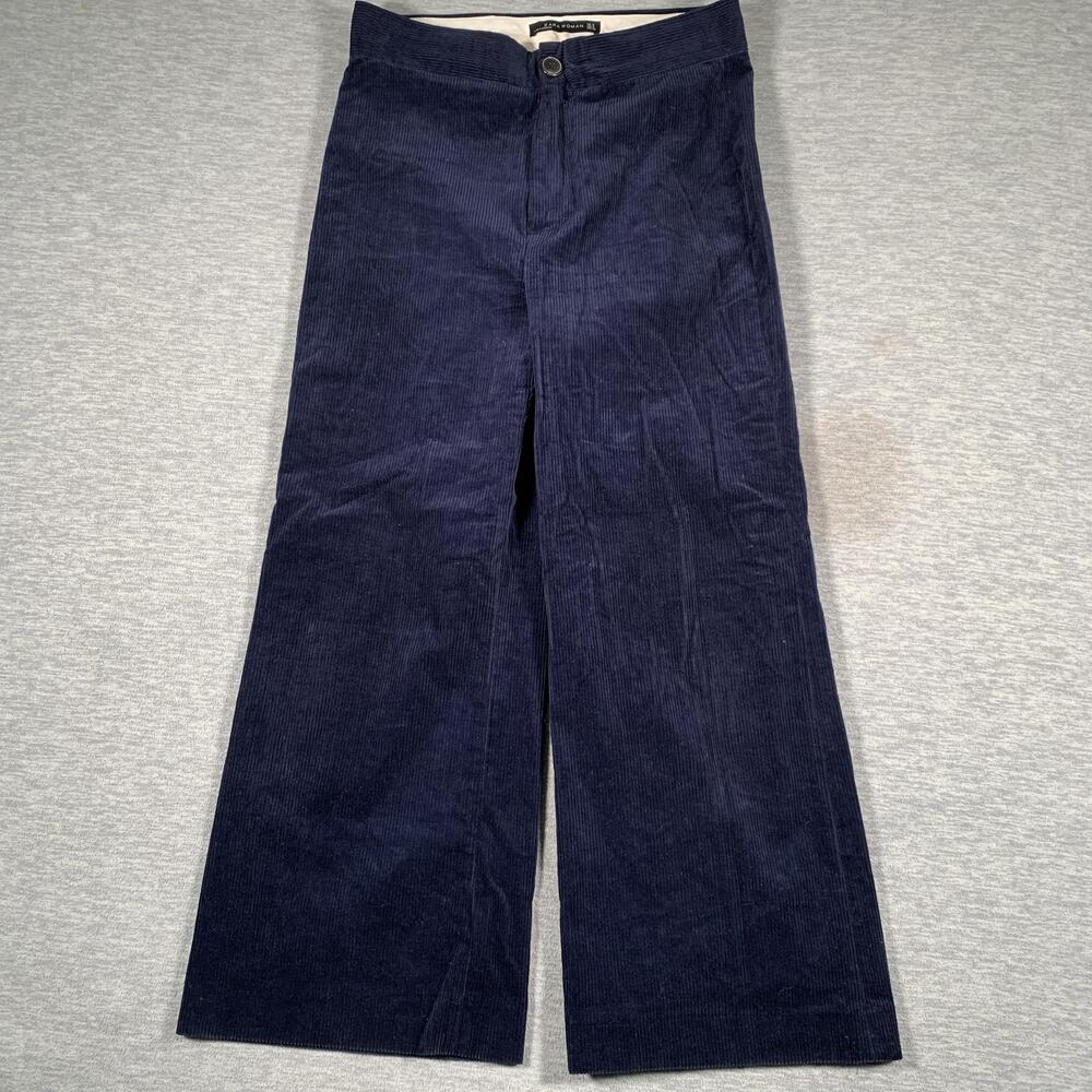 Zara Woman Pants Womens Small Navy Blue Corduroy Wide Leg Cropped Pockets